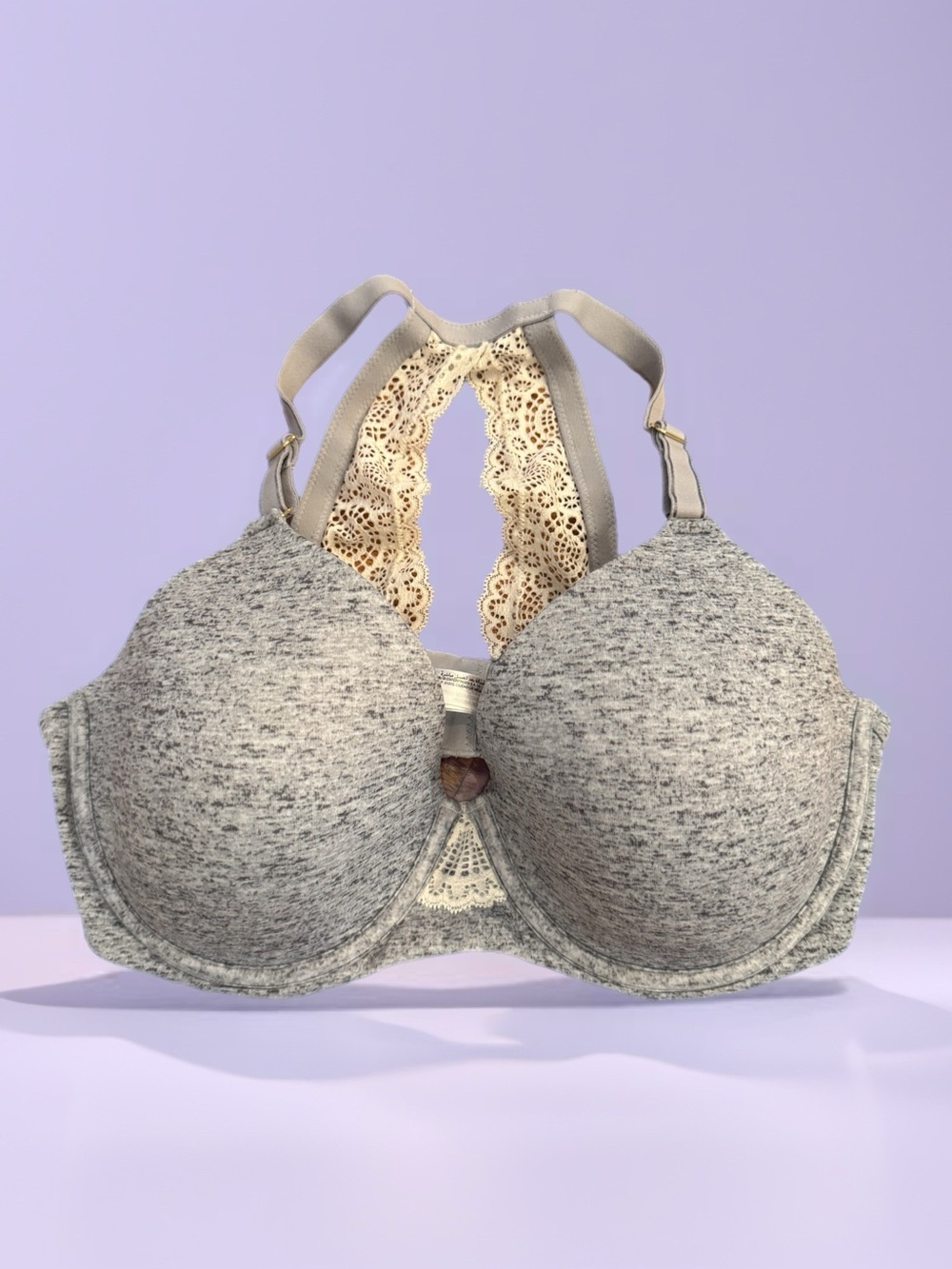 Soma Heather Gray Lace Racer Back Underwire Strap Bra - Women Intimates Sz 36DD